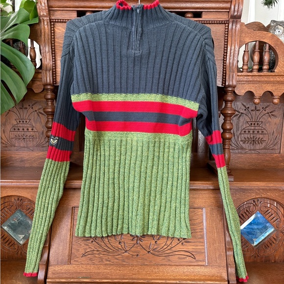Striped Roxy Ribbed Y2K Sweater Size Large - Picture 2 of 5
